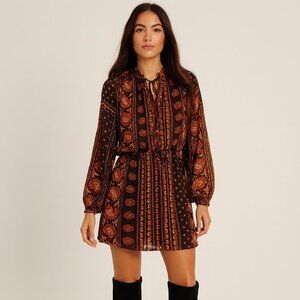 Zara Blouson Mini Dress Boho Whimsigoth Paisley Print Dark Romantic NEW